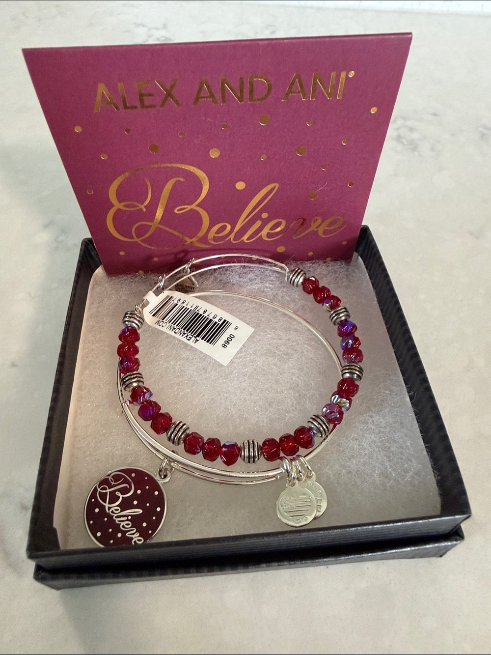 Alex and Ani Red Crystal 'Believe' Expandable Bangle Bracelet